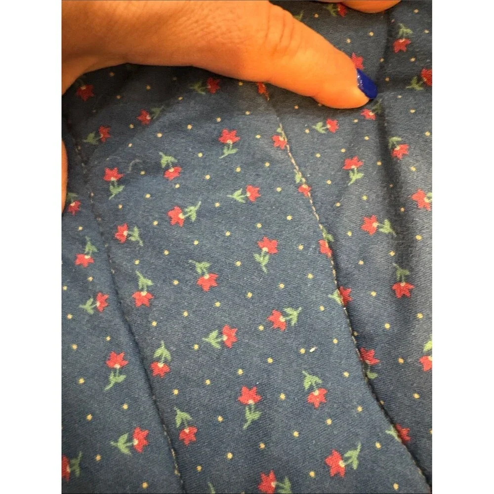 Hand Crafted Red, Blue & Cream Geometric Patchwork Quilt